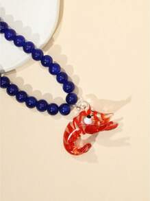 1 pieza Colgante decorativo de langosta roja de vidrio con cadena de collar de cuentas azules, adecuado para uso diario de mujeres o vestimenta de playa en verano