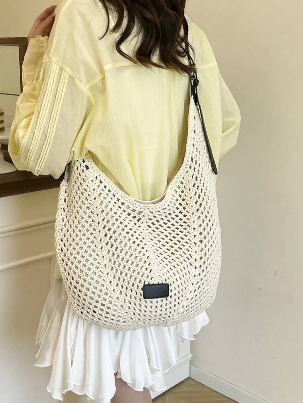 Sac fourre-tout d'épaule et sous le bras en paille à la mode pour femmes, sac de navette de grande capacité pour l'été