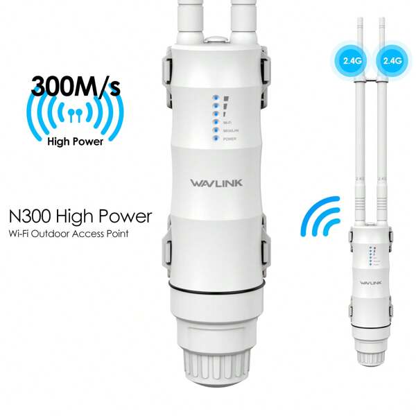 N300 Kabelloser Outdoor-Zugangspunkt mit PoE-Stromversorgung, WAN/LAN-Port, wasserdicht, Outdoor-WLAN-Extender mit großer Reichweite mit AP/Router/Repeater-Modus, 2x7 dBi-Richtantennen