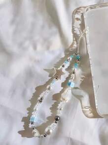 1pc Spring And Summer New Shell Stars Ocean Style Blue Gentle Series Diy Short Mobile Phone Lanyard Mobile Phone Charm Compatible Bag Pendant Key Chain Camera Ccd Lanyard Specially Designed For Women