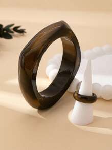 2er Set modische & elegante weiße/braune/schwarze Armreif & Ring aus Acryl, geeignet für Frauen zum Tragen bei Partys, Abendessen, Hochzeiten, als Geschenk