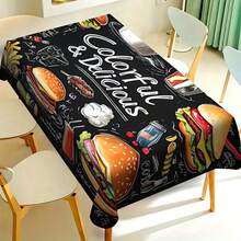 1/20pcs Black Themed Rectangular Polyester Tablecloth - Vibrant Fast Food Design With Burgers, Fries & Milkshakes, Durable & Easy-Clean Machine- Fabric For Kitchen, Dining Room, Parties, Outdoor Dining, Kitchen Decor, Bold Graphics, Cover, Stylish Table Linen, Food Enthusiasts - Multicolor - View 8