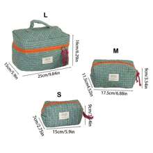 Green Classic Plaid Makeup Bag, Soft Fabric Zipper Pouch, Simple Plaid Pattern Travel & Daily Use Organizer Bag For Women Travel Essentials Vacation Summer Holiday Back To School School Stuff Bag For School Travel Bag For Women Makeup Bag For Travel