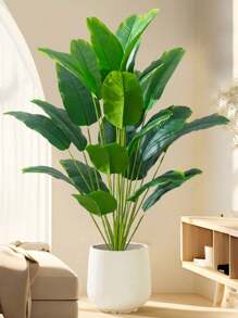 1 pieza/2 piezas Árbol de plátano artificial grande, rama de palma falsa tropical, hojas de ave del paraíso de plástico, hojas de monstera verde para decoración del hogar, jardín, fiesta, oficina sin maceta