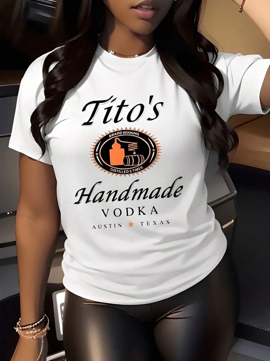 Tito's Handmade Vodka Logo Printed Cotton T-Shirt Brand Graphic Tee,Casual Soft Short-Sleeved 100% Cotton 220g T-Shirt - trắng - Xem 1