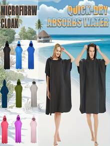1pc Ultra Soft, Absorbent & Quick Dry Hooded Changing Robe - Suitable For Swimming & Gym, Lightweight & Breathable, 88.0% Polyester, 12.0% Nylon, Modern Style, Hand Wash Only, Beach Towel|Bathrobe - Multicolor - View 8