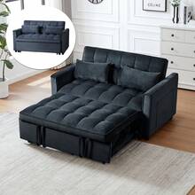 3 In 1 Convertible Sleeper Sofa Bed, Futon Couches For Living Room With Side Pocket | Adjustable Backrest| Velvet Fabric | Pull Out Couch | Love Seat Sofa| Sectional Sofa Bed| 2-Seat Sofa Bed - 黑色 - 查看 1
