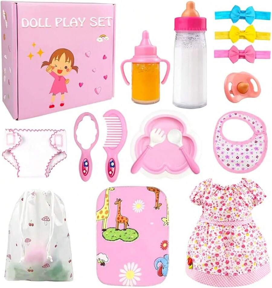 BNUZEIYI Accessories - Feeding And Caring Set With Diaper Bag, Bottles, Stuff Clothes Fit 14-16 Inch And 18 Inch Dolls