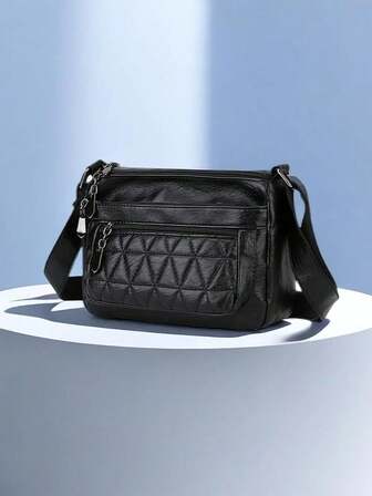 6pcs Zipper Multi-Pocket Fashion Solid Color Quilted Plaid Crossbody Bag For Women, Lightweight Handheld Shoulder Bag For Phone & Coin, Adjustable Strap, Sturdy , Teardrop Zipper Pull