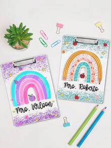 1pc Personalized Teacher Appreciation Gifts, Custom Rainbow Teacher Clipboard, Teacher Name Clipboard, Teacher Name Gift, Custom Teacher, Back To School, School Supplies,School Supplies,Back To School,School Gift,For Office,For School,For Classroom,For Teacher Gifts,For University,For Colleague,For Dorm Rooms,For Teacher,For Boys And Girls,For Teenagers,Junior High School Students,Middle School Students,High School Senior High School Students,College Students,University Students,Freshman,Sophomore,Underclassmen,Multi-Functional,Ornamental,Reusable,Modern,Colorful,Cute,Vintage,Cartoon,Kawaii,Custom,Personalized,Unique,Customized,Workers,Clients,Students,For Business/Work/Office,For School - Multicolor - View 4