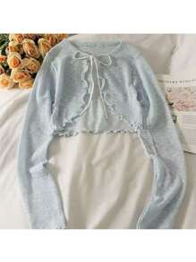 1pc Summer Women Sunscreen Cardigan Ruffle Design Sunscreen Clothing Slim Korean Style Long Sleeve Short Coat
