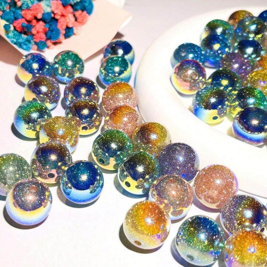 20/10 件全新爆款宇宙银河星空闪亮圆珠硅胶珠焦点珠 DIY 笔钥匙扣手机链饰品配件