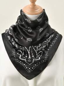 1 pieza Pañuelo de mujer con estampado de anacardo, de material sedoso, pañuelo para la cabeza, pañuelo para el cuello, apto para uso diario