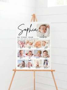 Personalized Baby's First Year Poster Template, Modern 1st Birthday Photo Collage Sign, Editable Year In Pictures Board, Instant Download,Baby Shower Party Decoration, Baby Room Decoration Back To School
