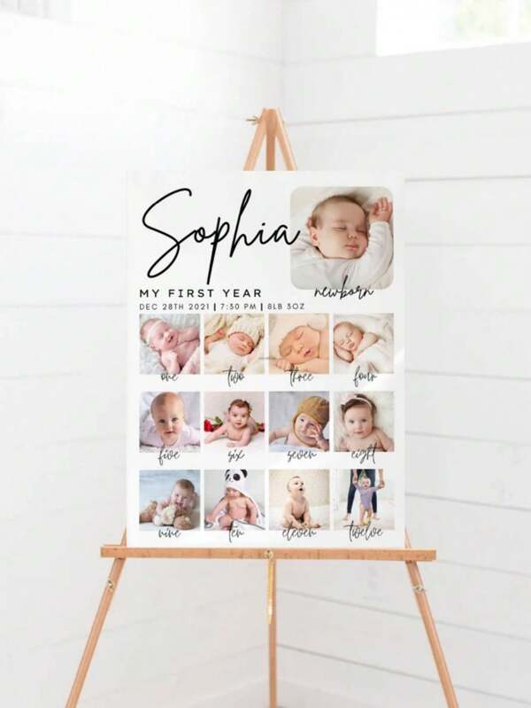 Personalized Baby's First Year Poster Template, Modern 1st Birthday Photo Collage Sign, Editable Year In Pictures Board, Instant Download,Baby Shower Party Decoration, Baby Room Decoration Back To School