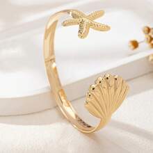Pulseira de punho estilo estrela do mar e concha, estilo férias de praia, estilo europeu e americano, adequada para uso diário por mulheres
