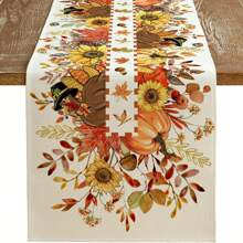 1pc Autumn Series Table Runner, Thanksgiving Theme Table Cloth, Autumn Pumpkin Pattern Table Runner, Maple Leaf Orange Table Runner, Thanksgiving Decor, Home Decor, Holiday Decoration Set, Gift