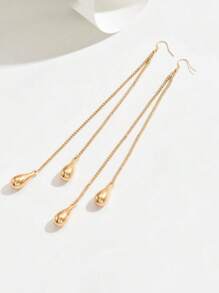 1 Pair Women's Elegant Metal Teardrop Chain Tassel Dangle Earrings, Fashionable Personalized Jewelry Accessories