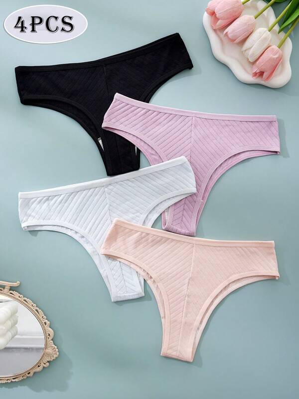 4 قطع من السراويل الداخلية للنساء ذات اللون الأحادي، من قماش مُحبوك، قطن مع خط تحت الخصر، بطراز رومانسي وحلو، ملابس فتاة، يمكن للطالبات ارتداء سراويل داخلية ناعمة وراحة باللون الأسود للمدرسة، إغراء بالبنفسجي، سراويل وردية، بألوان متنوعة، سراويل داخلية سوداء مثيرة