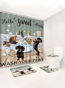 1pc/4pcs Funny Dogs Dachshund Shower Curtain Set Including Shower Curtain With 12 Plastic Hooks, Bathroom Non-Slip Mat, Toilet U-Shaped Mat, Cover Mat Vintage Animal Pets Cute Hilarious Modern Home Decor Bathroom Accessories Back To School