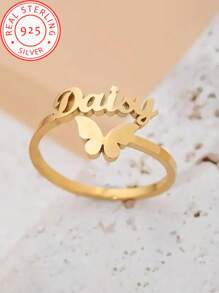 1 Piece 925 Silver Customized Stylish Elegant Simple Interlocking Name Rings, Daily Wear And Vacation Accessories. Perfect For Holiday Gift Giving, Mother's Day, Valentine's Day And Christmas Gift Giving