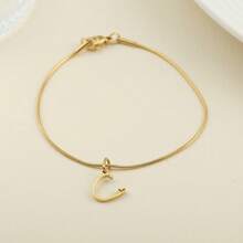 1pc Stainless Steel Fine Round Snake Chain Bracelet For Women, With 26 Alphabet Friendship Bracelet, Elegant Accessory Gift For Graduation, Holiday, All Year Round