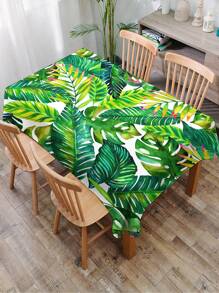 1pc Tropical Leaf Printed Tablecloth, Modern Polyester Rectangular/Round Waterproof Tablecloth, Digital Printing Suitable For Living Room, Outdoor Dining, Small Round Table