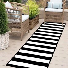 1/2 Set Modern Minimalist Black And White Striped Carpet, Living Room Carpet, Outdoor Carpet, Decorative Carpet, Hallway Carpet, Easy-To-Clean Carpet, Ideal For Bedrooms, Kitchens, And Entryways.