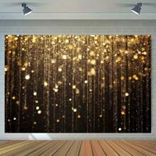 A Shiny Golden Curtain With A Black Background Paired With Golden Rain, Sparkling Lights And Sparks, A Multifunctional Polyester Background Fabric Suitable For Luxury Parties And Award Ceremonies, Holiday Party Banners, No Need For Power.
