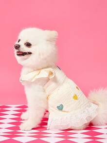 PETSIN Valentine's Day 1pc Heart Print Ruffle Trim Pet Dress For Dog For Summer - Yellow - View 3
