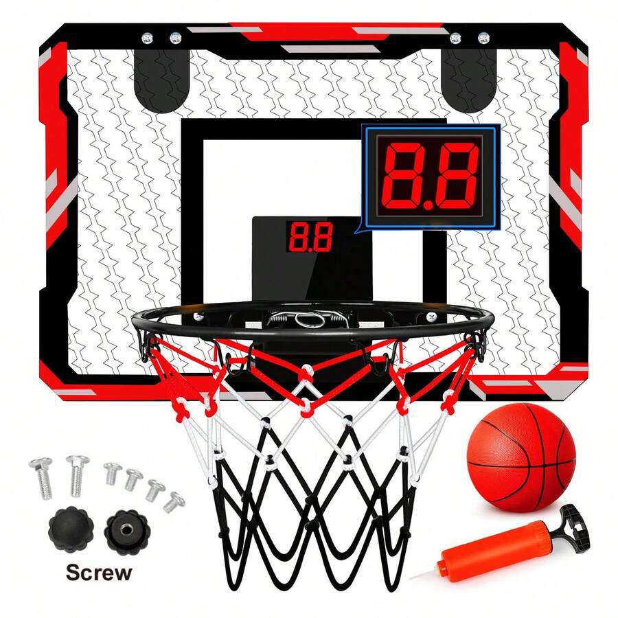 Indoor Basketball Hoop for Kids Ages 3-12, Over The Door Mini Hoop with Electronic Scoreboard, Countdown and Music Accompaniment Functions, Basketball Toys & Birthday Gifts for Boys & Girls, Sports Fun for Ages 3 4 5 6 7 8 9 10 11 12+ Year - Schwarz - Übersicht 1