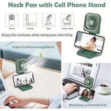TFFFHandheld FanPortable Mini Fan With Power Bank 3000mAh USB Rechargeable Quiet Desk Fan With Cell Phone Stand Foldable 3 Speeds Strong Airflow 12 Working Hours Neck Fan