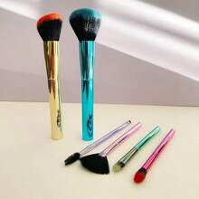 مجموعة من 6 فرش مكياج ذات مقابض متلونة مطلية بالكهرباء، فرش مكياج محمولة للأساس والظلال والرموش، أدوات تجميل فريدة وأنيقة