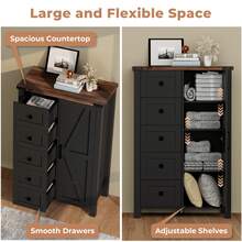 Farmhouse Dresser Storage Cabinet Chest Of Drawer For Bedroom, 5 Drawer Dresser With Barn Door, 48 Inch Tall Wood Dresser, Adjustable Shelves, Rustic, For Living Room, Entryway, Hallway - 黑色 - 查看 3