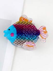 1pc透明闪粉一捏小鱼卡通女生中号抓夹适合派对通勤佩戴发饰时尚发饰优雅发夹女爪夹 - 彩色 - 查看 15