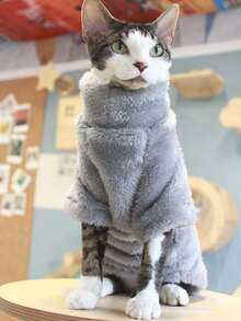 Pulover pentru pisici, haine de casă, 5 culori disponibile, cald, solid, moale, fleece polare, prietenos cu pielea, potrivit pentru pisici Sphynx și câini mici, toamnă/iarnă - Gri inchis - Vizualizare 6