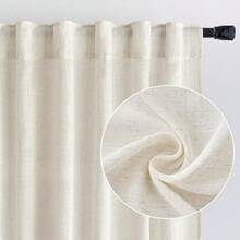 New Ivory Cream Linen Back Tab Curtains 63 Inch Length 2 Panels Set, Semi Sheer Light Filtering Privacy Drap For Modern Farmhouse Living Room Bedroom, Neutral Textured Nch Pleated Look Window Curtains - Tự nhiên 42 W x 63 L (Gói -2) - Xem 5