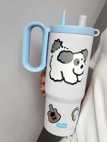 1 件学生用带手柄保温杯，316 不锈钢真空保温杯带吸管，大容量保温杯，适用于校园和汽车