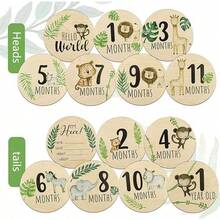 7 件套双面印刷圆形婴儿月份分隔器，跨境木制印刷圆形儿童里程碑纪念木制婴儿每月里程碑卡，带公告标志，适合男孩和女孩的怀孕和婴儿送礼会礼物，新生儿摄影道具