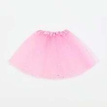 1pc Glittering Solid 3-8 Years Old Girls Princess Puff Skirt, 3-Layer Tulle Short Performance Dance Dress