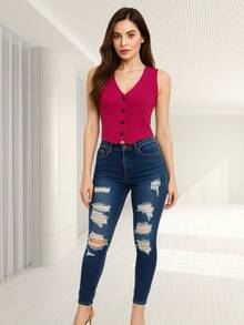 Skinny Jeans Thick Stretch Denim Ankle High Waist.