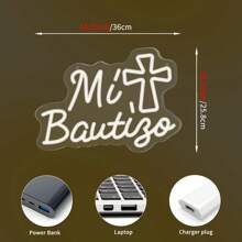 Mi Bautizo Neon Schild - 40 x 28,5 cm LED Wanddekoration, USB betrieben für Geburtstagsfeiern, Taufen, Schlafzimmer & Garten Atmosphäre, am besten für Weihnachten