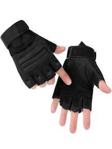 1 双四季户外骑行运动健身徒步防滑耐磨半指手套，适合骑自行车、骑摩托车和滑雪，黑色手套