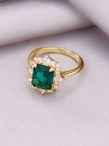 1 anel vintage elegante clássico com esmeralda quadrada e zircônia cúbica, presente para mulheres, amantes, mães, dia dos namorados, aniversário, surpresa memorável