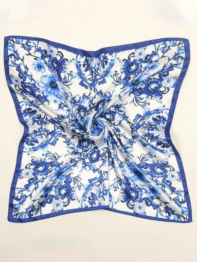 1pc Women's Floral Retro Print Fashion Square Scarf, Satin Headscarf, Spring/Summer