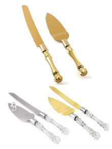2 Pcs Wedding Cake Cutting Set, Stainless Steel And Acrylic Faux Crystal Handle, Cake Knife And Spade Set For Wedding, Birthday, Party, Anniversary - Multicolor - View 10