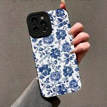 Funda para phone (1 unidad) con estampado floral azul. Recortes precisos para proteger la cámara. Diseño resistente a los golpes. Compatible con phone X, XS, 11 Pro Max, 12 Pro Max, 13 Pro Max, 14 Pro Max, 15 Pro Max, 16 Plus y 16 Pro Max. - Negro - Ver 3