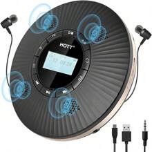 HOTT ポータブル CD プレーヤー Bluetooth対応 1800mAhバッテリー USB充電式 LCD ドットスクリーン ABリピート コンパクト CD プレーヤー 語学学習 車載再生機能 メモリ機能 音楽再生/語学学習/出生前教育 - 1 - チェックする 1