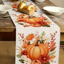1pc Autumn Series Table Runner, Thanksgiving Theme Table Cloth, Autumn Pumpkin Pattern Table Runner, Maple Leaf Orange Table Runner, Thanksgiving Decor, Home Decor, Holiday Decoration Set, Gift