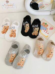 4 Pairs Of Women's Boat Socks, Doll Ragdoll Bears Cute Cartoon Wild Socks, Sweat-Absorbing And Breathable Non-Heel Invisible Socks, Suitable For You Who Travel In Spring And Summer